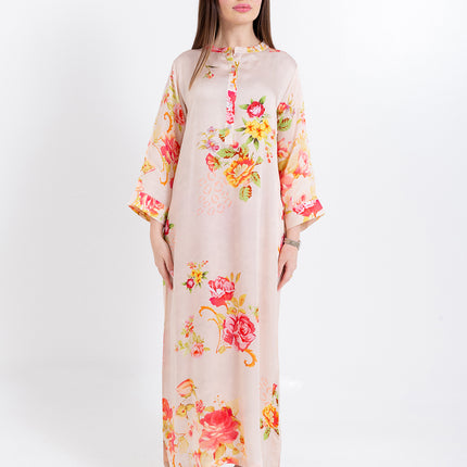 Aaliya Blush Rose Cupro Satin Kaftan Set with Matching Scarf