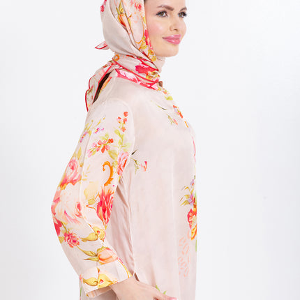 Aaliya Blush Rose Cupro Satin Kaftan Set with Matching Scarf