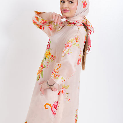 Aaliya Blush Rose Cupro Satin Kaftan Set with Matching Scarf