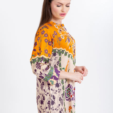 Zoya Ivory Amber Cupro Satin Kaftan Set with Matching Scarf