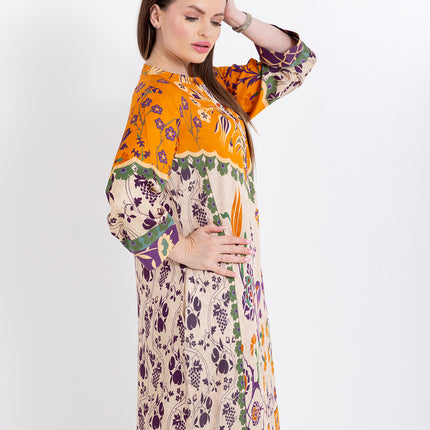 Zoya Ivory Amber Cupro Satin Kaftan Set with Matching Scarf