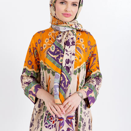 Zoya Ivory Amber Cupro Satin Kaftan Set with Matching Scarf