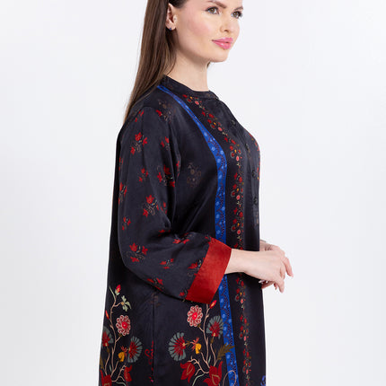 Riyana Midnight Black Cupro Satin Kaftan Set with Matching Scarf