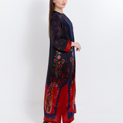 Riyana Midnight Black Cupro Satin Kaftan Set with Matching Scarf