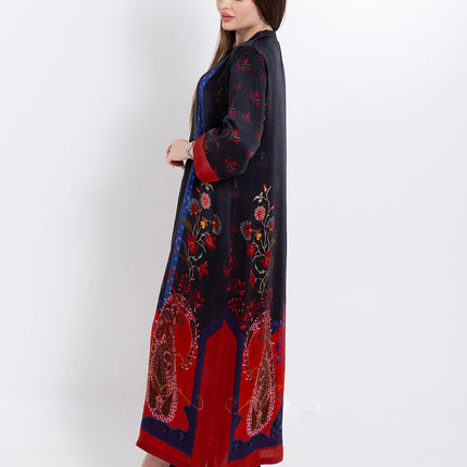 Riyana Midnight Black Cupro Satin Kaftan Set with Matching Scarf