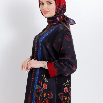 Riyana Midnight Black Cupro Satin Kaftan Set with Matching Scarf