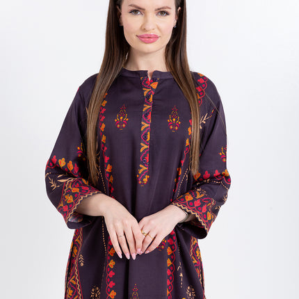 Zivara Wine Plum Cupro Satin Kaftan Set with Matching Scarf