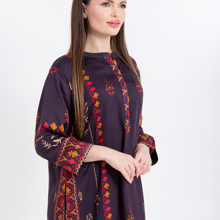 Zivara Wine Plum Cupro Satin Kaftan Set with Matching Scarf