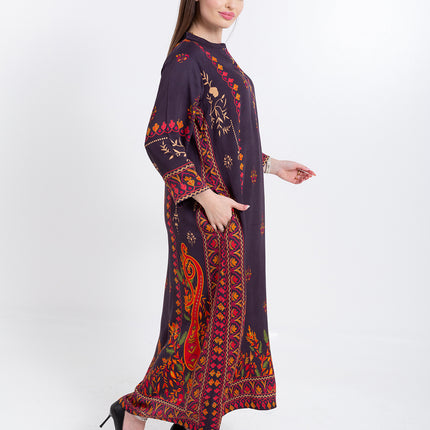 Zivara Wine Plum Cupro Satin Kaftan Set with Matching Scarf