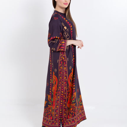 Zivara Wine Plum Cupro Satin Kaftan Set with Matching Scarf