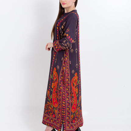 Zivara Wine Plum Cupro Satin Kaftan Set with Matching Scarf