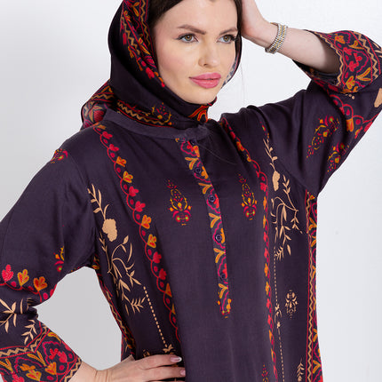 Zivara Wine Plum Cupro Satin Kaftan Set with Matching Scarf