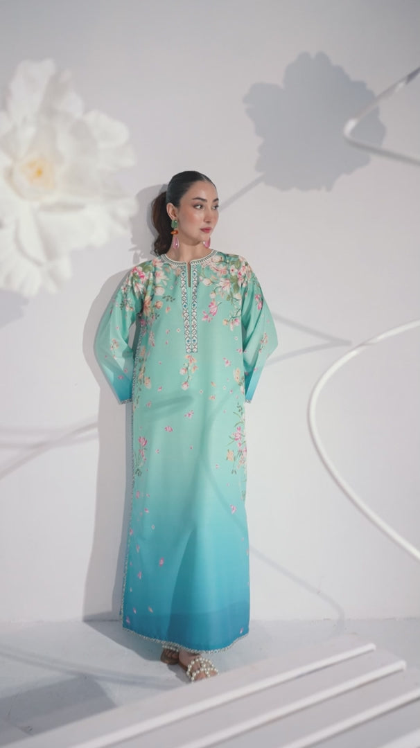Aqua Bloom Printed Kaftan