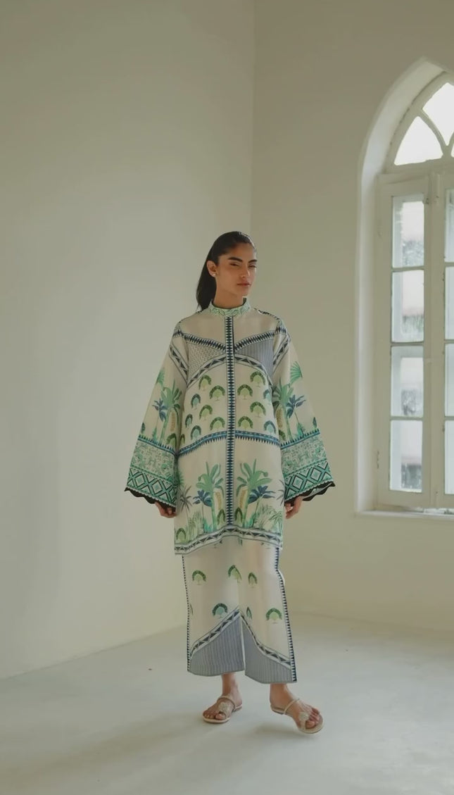 Palm Oasis Natural Crepe Co-Ord Set