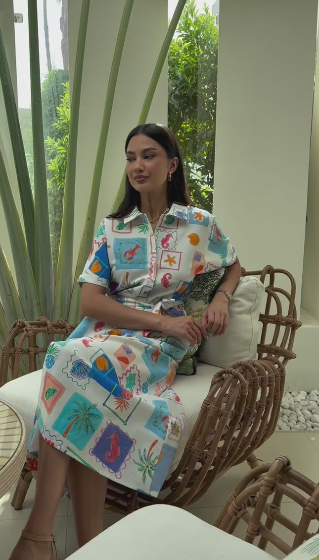 Coastal Print Shirt Dress in Swiss Cotton